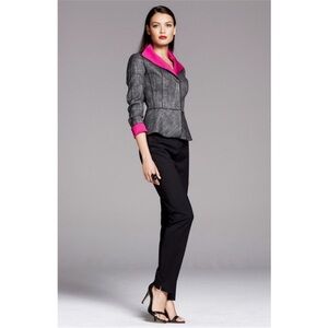 Lafayette 148 Amanda Charcoal Gray Pink Seamed Scuba Lined Peplum Blazer 12